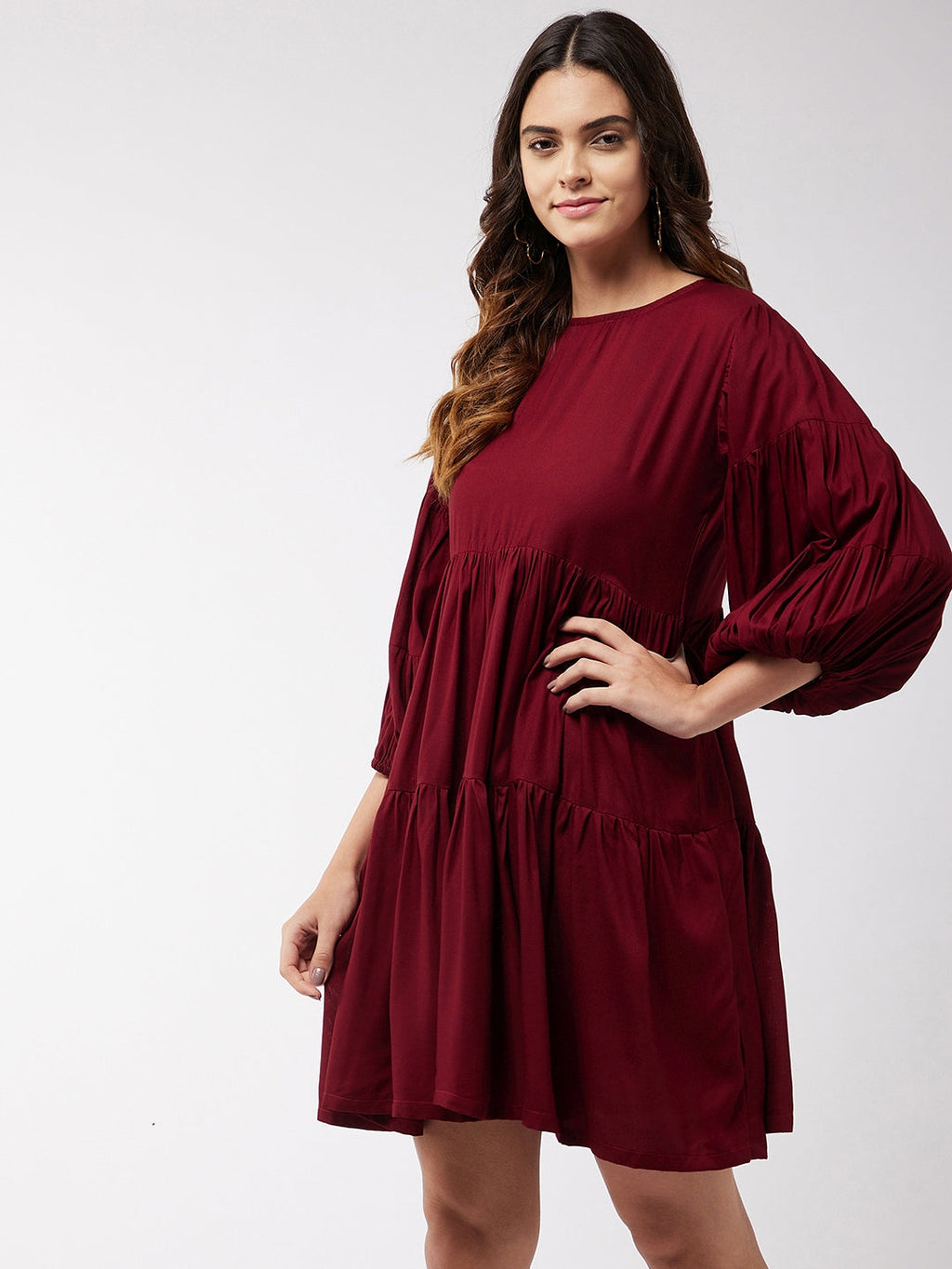 InWeave Women's Barn Red Flared Short Dress - Distacart