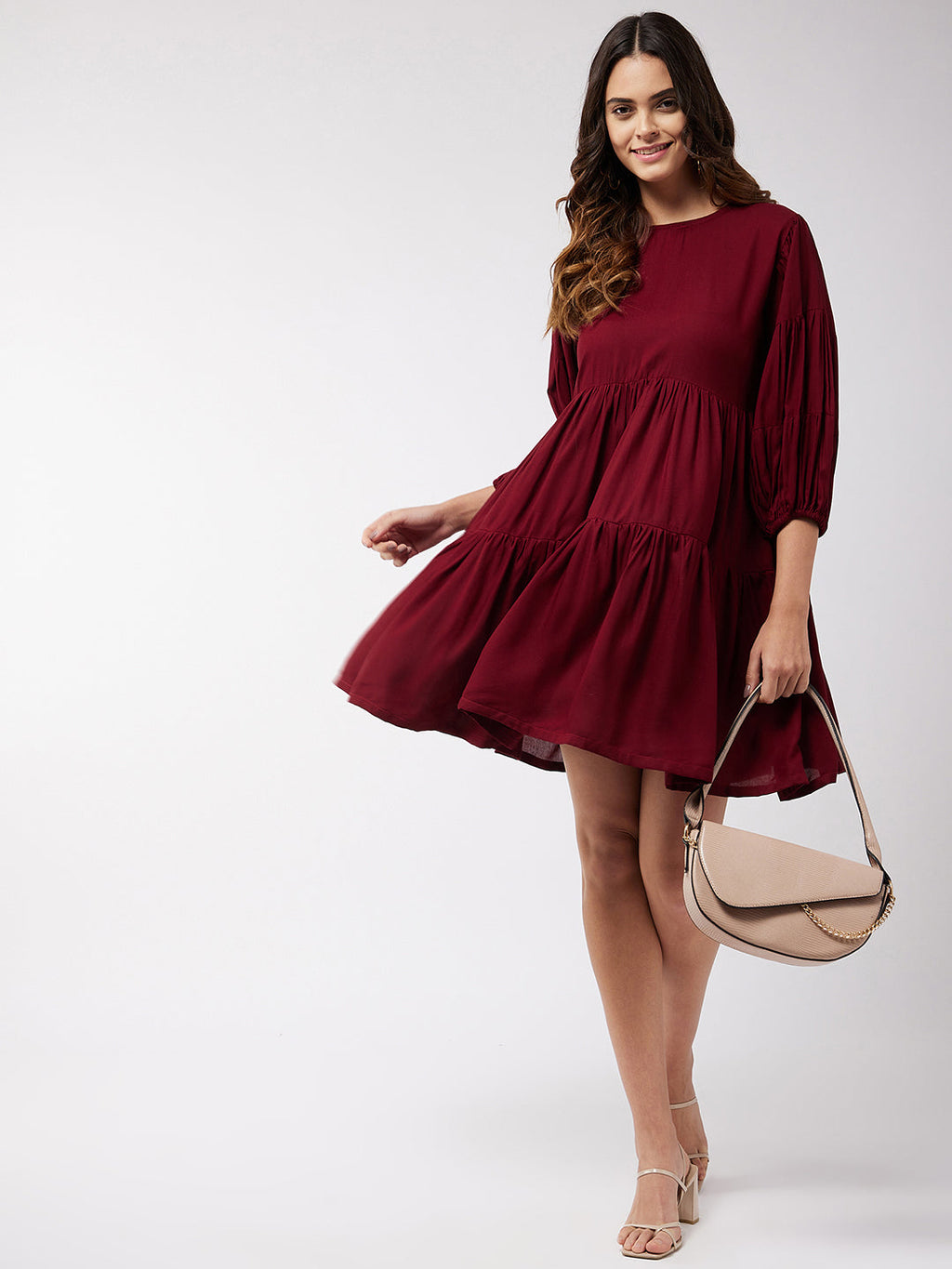 InWeave Women's Barn Red Flared Short Dress - Distacart