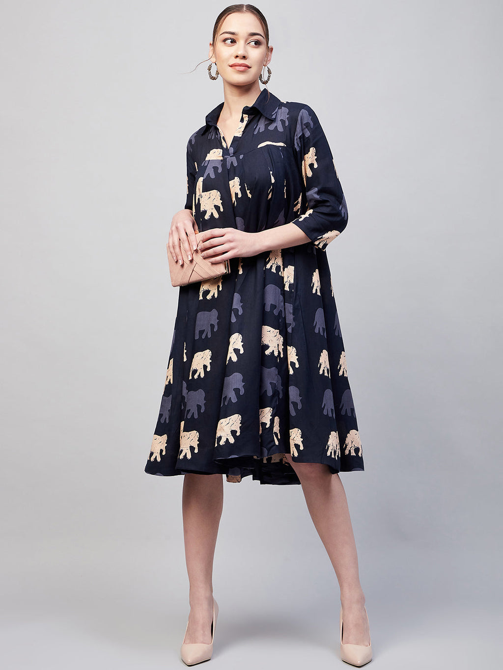 InWeave Women's Blue Elephant Print Flared Dress - Distacart