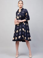 InWeave Women's Blue Elephant Print Flared Dress - Distacart