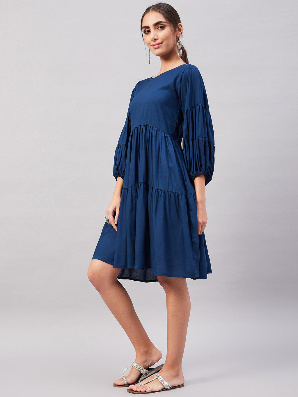 InWeave Teal Blue Flared Dress - Distacart