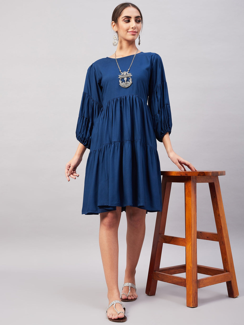 InWeave Teal Blue Flared Dress - Distacart