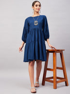 InWeave Teal Blue Flared Dress - Distacart