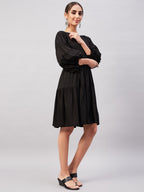 InWeave Solid Black Flared Dress - Distacart