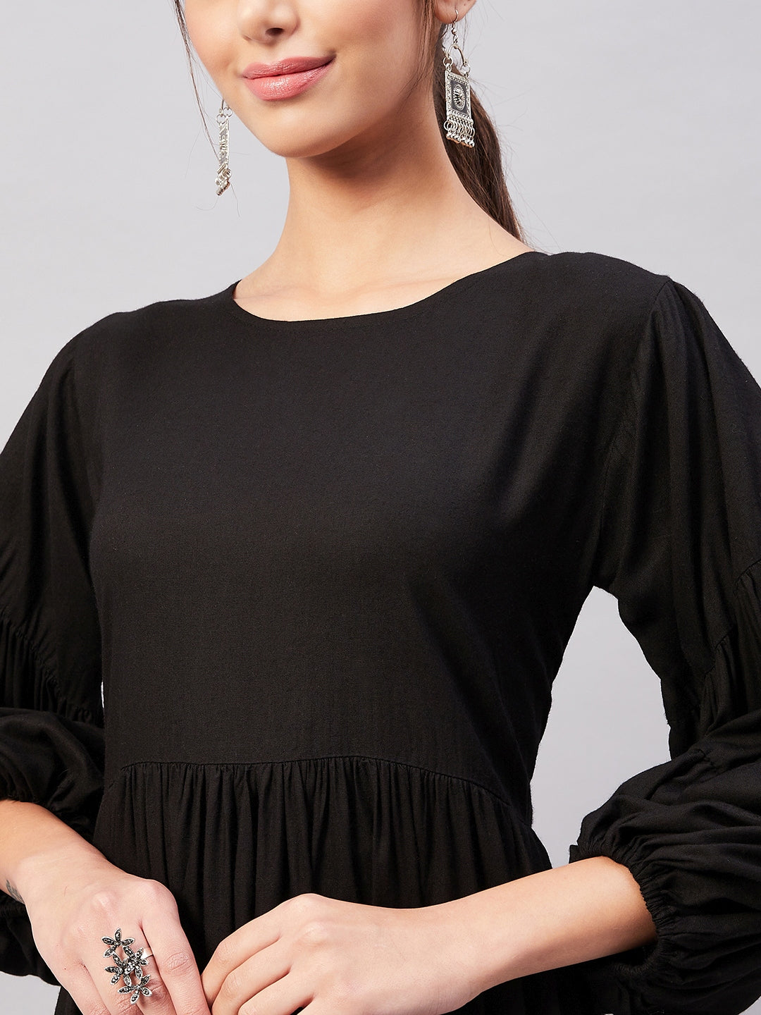 InWeave Solid Black Flared Dress - Distacart