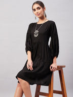 InWeave Solid Black Flared Dress - Distacart