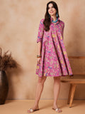 InWeave Dull Pink Floral Printed Flared Dress - Distacart