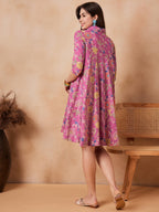 InWeave Dull Pink Floral Printed Flared Dress - Distacart