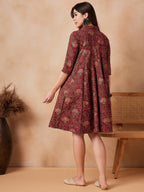 InWeave Rust Scales Printed Flared Dress - Distacart