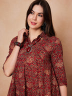 InWeave Rust Scales Printed Flared Dress - Distacart
