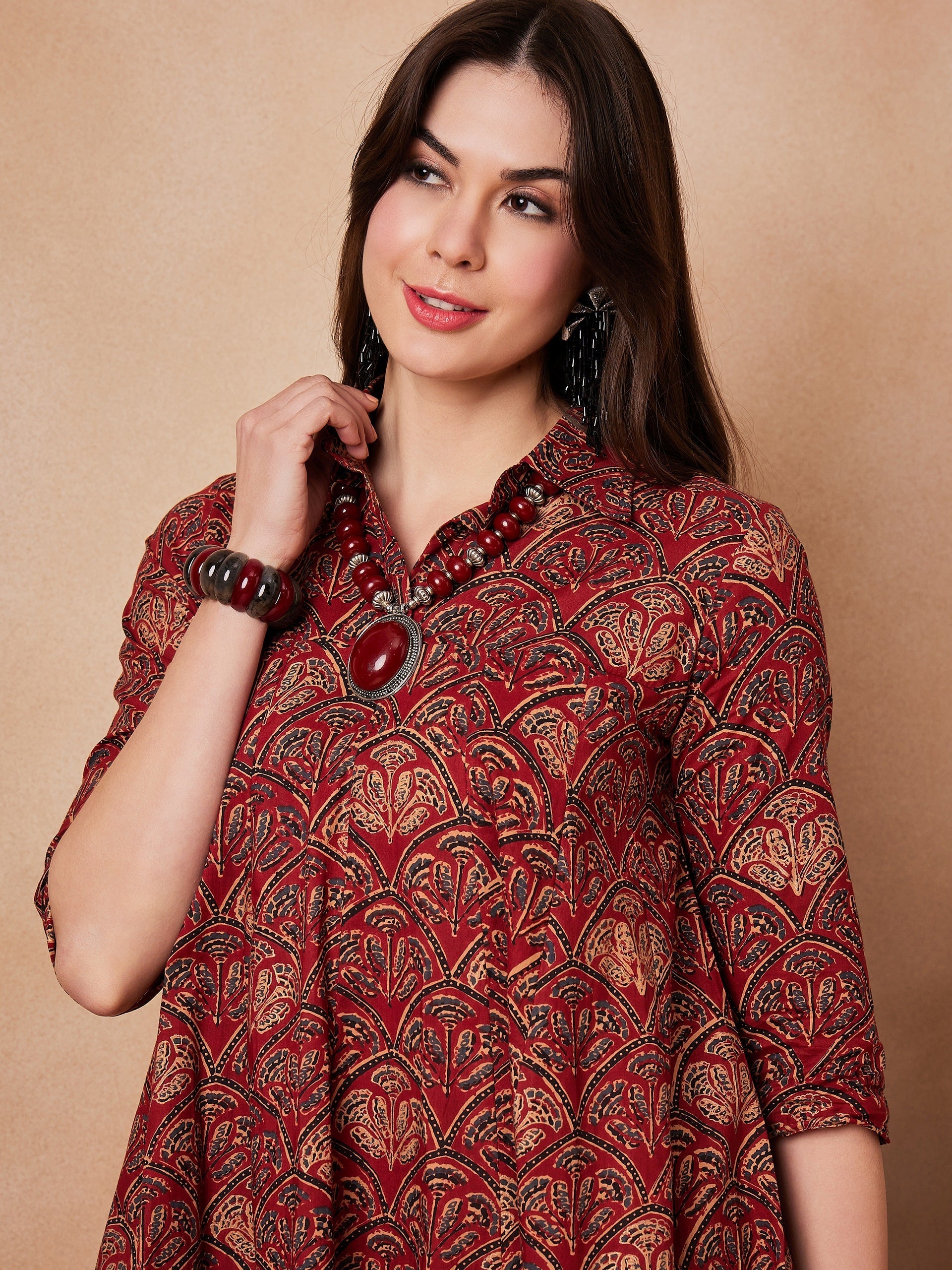 InWeave Rust Scales Printed Flared Dress - Distacart