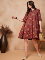 InWeave Rust Scales Printed Flared Dress - Distacart