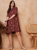 InWeave Rust Scales Printed Flared Dress - Distacart