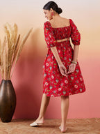 InWeave Red Bishop Sleeve Dress - Distacart