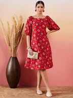 InWeave Red Bishop Sleeve Dress - Distacart