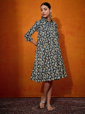 InWeave Black White Leaf Print Flared Dress - Distacart