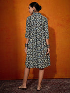 InWeave Black White Leaf Print Flared Dress - Distacart