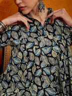 InWeave Black White Leaf Print Flared Dress - Distacart