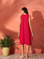 InWeave Red Mirror Work Round Neck W/S Dress - Distacart