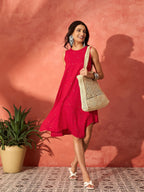 InWeave Red Mirror Work Round Neck W/S Dress - Distacart