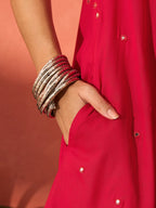 InWeave Red Mirror Work Round Neck W/S Dress - Distacart