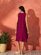 InWeave Wine Mirror Work Round Neck W/S Dress - Distacart