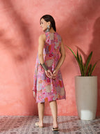 InWeave Pink Window Print R Neck Dress - Distacart