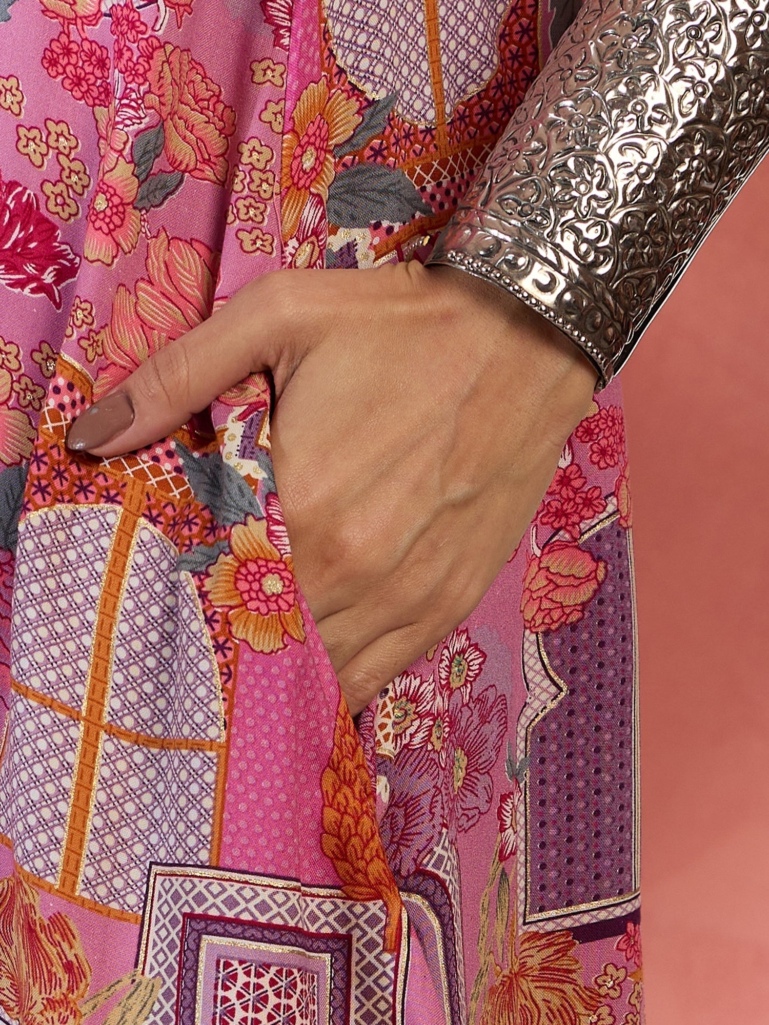 InWeave Pink Window Print R Neck Dress - Distacart