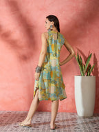 InWeave Pear Green Window Print R Neck Dress - Distacart