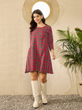 InWeave Red Green Check Dress - Distacart