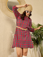 InWeave Red Green Check Dress - Distacart