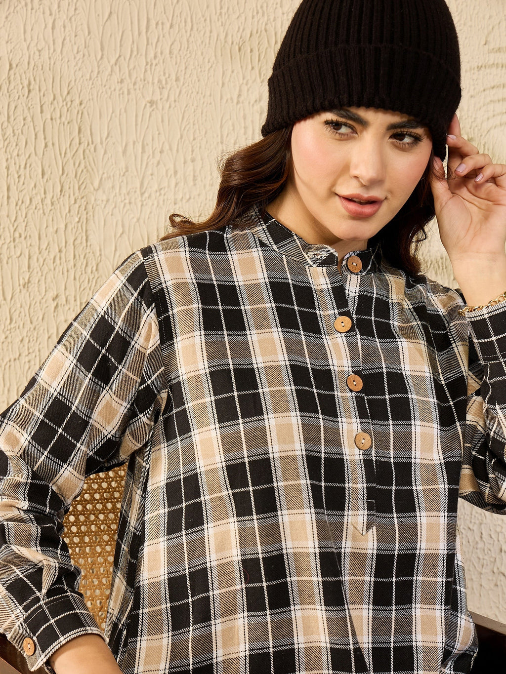 InWeave Black Beige Check Dress - Distacart