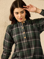 InWeave Green Black Check Mandarin Button Neck Dress - Distacart