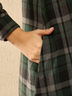 InWeave Green Black Check Mandarin Button Neck Dress - Distacart