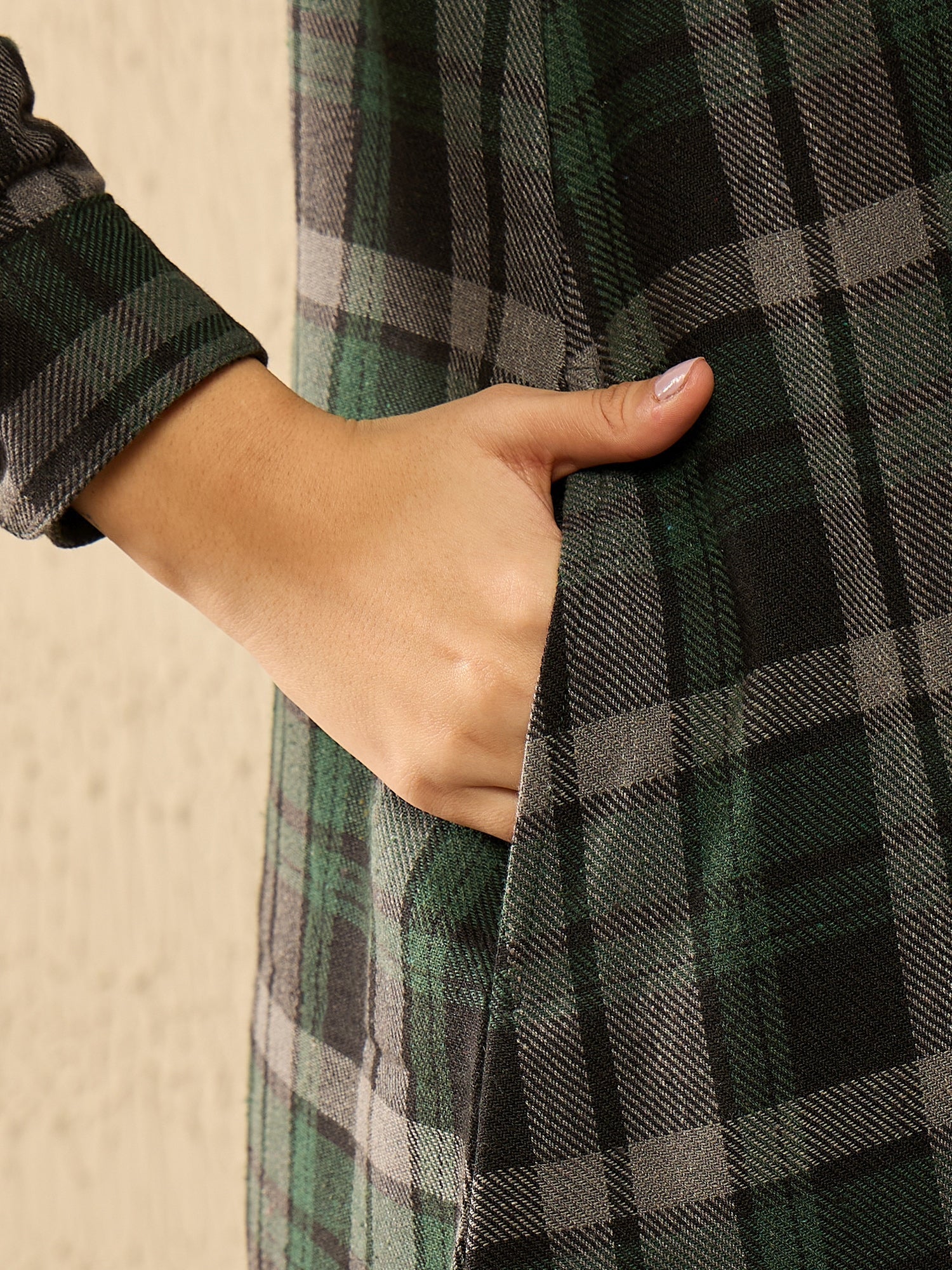 InWeave Green Black Check Mandarin Button Neck Dress - Distacart