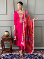 The52 Viscose Silk Fabric work Straight cut Kurta, Pant and Dupatta Set - Distacart