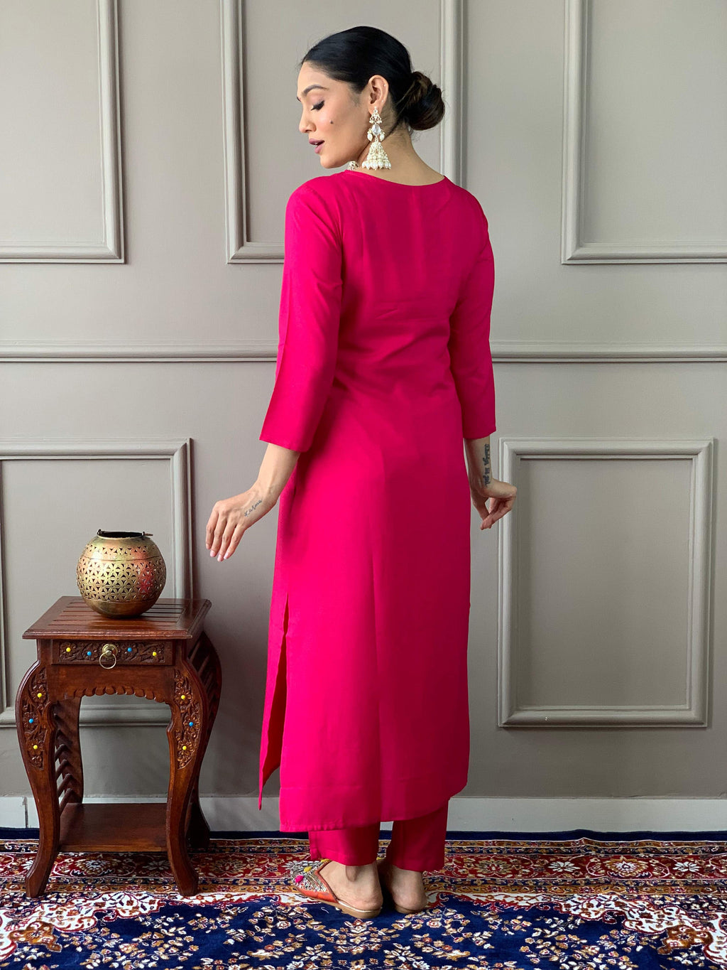 The52 Viscose Silk Fabric work Straight cut Kurta, Pant and Dupatta Set - Distacart