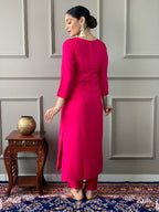 The52 Viscose Silk Fabric work Straight cut Kurta, Pant and Dupatta Set - Distacart