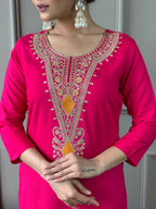 The52 Viscose Silk Fabric work Straight cut Kurta, Pant and Dupatta Set - Distacart