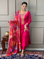 The52 Viscose Silk Fabric work Straight cut Kurta, Pant and Dupatta Set - Distacart