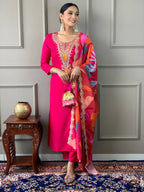 The52 Viscose Silk Fabric work Straight cut Kurta, Pant and Dupatta Set - Distacart