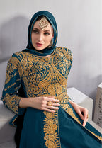 Monjolika Fashion Designer Real Georgette With Embroidered Pakistani Anarkali Suits In Teal Color - Distacart