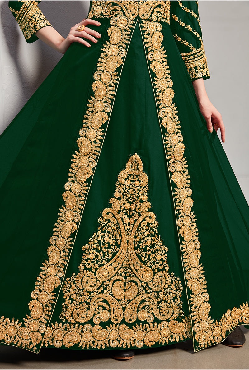 Monjolika Fashion Designer Real Georgette With Embroidered Pakistani Anarkali Suits In Dark Green Color - Distacart