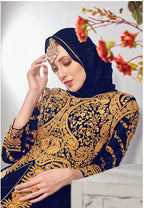 Monjolika Fashion Designer Real Georgette With Embroidered Pakistani Anarkali Suits In Navy Blue Color - Distacart