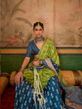 Monjolika Fashion Green & Navy Blue Mercerized Sigma Silk Saree with Aqua Finish