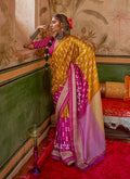 Monjolika Fashion Mustard & Magenta Mercerized Sigma Silk Saree with Aqua Finish