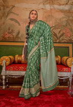 Monjolika Fashion Green Mercerized Sigma Silk Saree with Aqua Finish