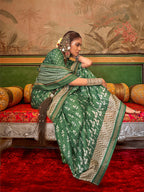 Monjolika Fashion Green Mercerized Sigma Silk Saree with Aqua Finish