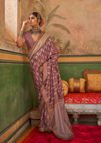 Monjolika Fashion Mauve Mercerized Sigma Silk Saree with Aqua Finish
