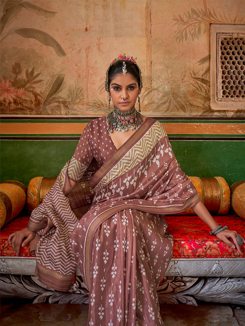 Monjolika Fashion Mauve Mercerized Sigma Silk Saree with Aqua Finish